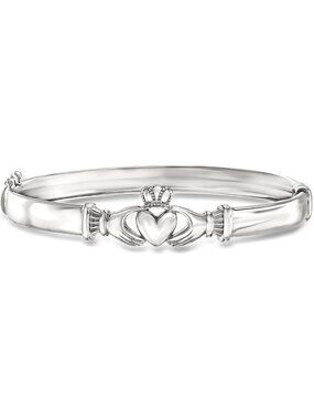 Sterling Silver Claddagh Bangle Bracelet | Elegant Irish Design, Adjustable Fit